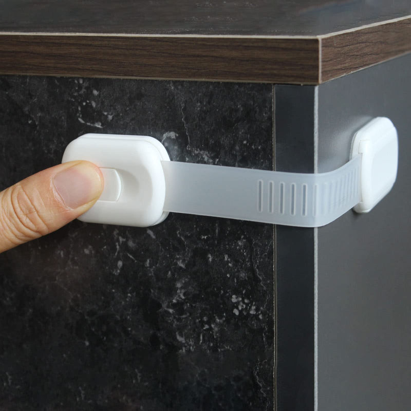 [Australia] - Vmaisi Baby Proofing Cabinet Locks - Childproofing Adjustable Multi Use Straps Latches for Drawers, Fridge, Dishwasher, Toilet Seat, Cupboard, Closet, Oven,Trash Can, Adhesive No Drilling (White) (4) 4 