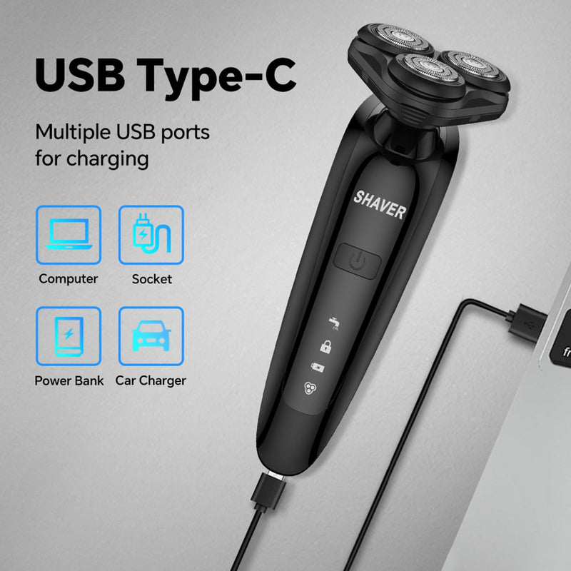 [Australia] - Electric Razor for Men - Rechargeable Shaver 3D Precision Blades with Pop-up Trimmer - Rotary Cordless Shavers Washable Gentle on Sensitive Skin for Beard Sideburn Face with Travel Lock Men Gift Black 