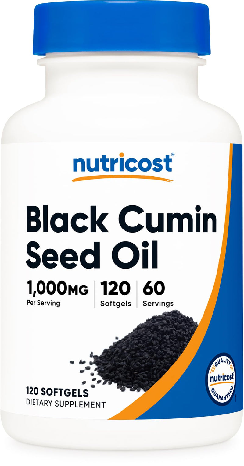 [Australia] - Nutricost Black Seed Oil (Cumin) - Cold Pressed, Source of Omega 3 6 9-120 Softgels, 1000mg Per Serving, 60 Servings - Non-GMO and Gluten Free 