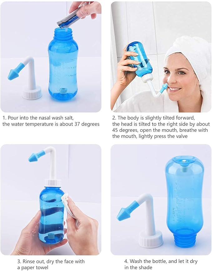 Neti Pot,Sinus Rinse Kit,Neti Pot Sinus Rinse,300ml Neti Pot Sinus Rinse Kit with 60 Packets Nasal Wash Salt and Thermometer Sticker, Nasal Sinus Rinse Kit for Adult & Kid (300ml)