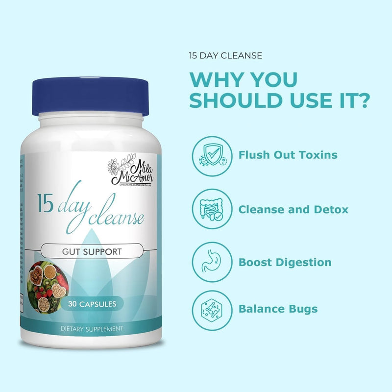 [Australia] - Mila Miamor 15 Day Cleanse - Gut and Colon Support - Advanced Gut Cleanse Detox for Women & Men with Senna, Cascara Sagrada & Psyllium Husk - Non-GMO - Made in USA - 30 Capsules 