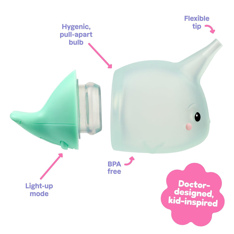 [Australia] - Booger Buddy Nasal Bulb, Narwhal - with LED Light for Babies & Toddlers ‚Äì BPA-Free Snot Remover for Infant Stuffy Nose and Congestion Relief ‚Äì Easy to Clean Design 
