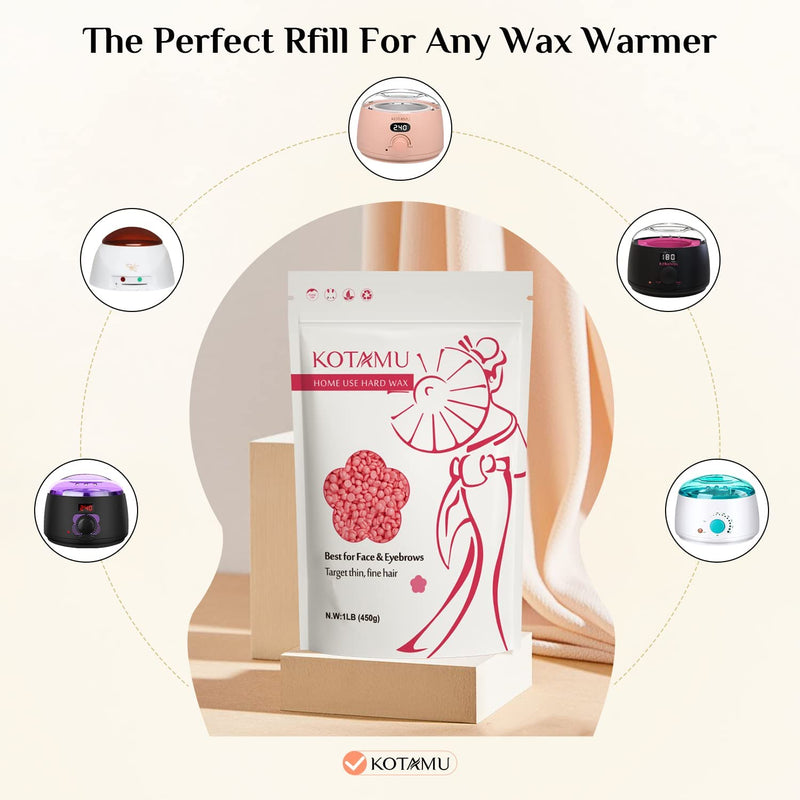 [Australia] - KOTAMU Wax Beads for Hair Removal - Professional Waxing for Sensitive Skin, Targets Thin Fine Hair, 1lb Pink Beads Ideal for Home Waxing Face, Eyebrows, Chin, Body, Legs, Arms, Underarm, Bikini 16 Ounce (Pack of 1) 