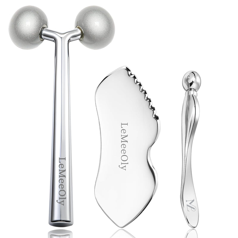 2Pcs Gua Sha Facial Tools Stainless Steel, Detailer GuaSha Set for Face Neck, Natural Skin Care Metal Gua Sha Lymphatic Drainage Face Massage Tool, Gift for Women (Detail Guasha Set) Detail Guasha Set