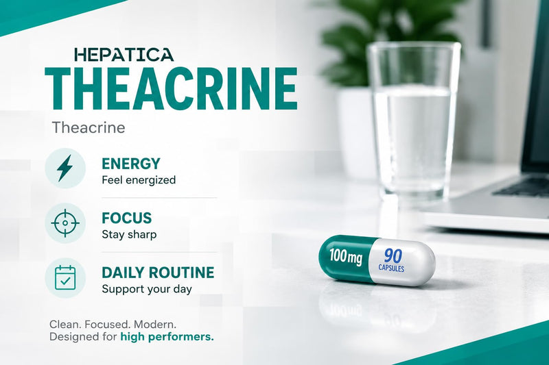Hepatica Theacrine 100mg | 90 Vegan Capsules | 3-Month Supply | Single Ingredient | 3rd Party Lab Tested