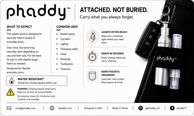 phaddy™ Keychain Container + Compression Band — Store Inside, Secure Outside | Holds Cash, Vitamins & Small Essentials (Silver, King Size) Silver