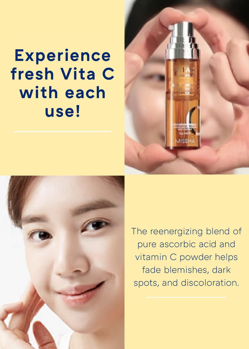 MISSHA Vita C Plus Concentrate Ampoule Vitamin C Serum 0.52 oz | 10% pure formula with liposome technology and PHA supports smoother texture, radiant-looking tone, and firm-looking feel. 0.52 Fl Oz (Pack of 1) Correcting Concentrate Ampoule
