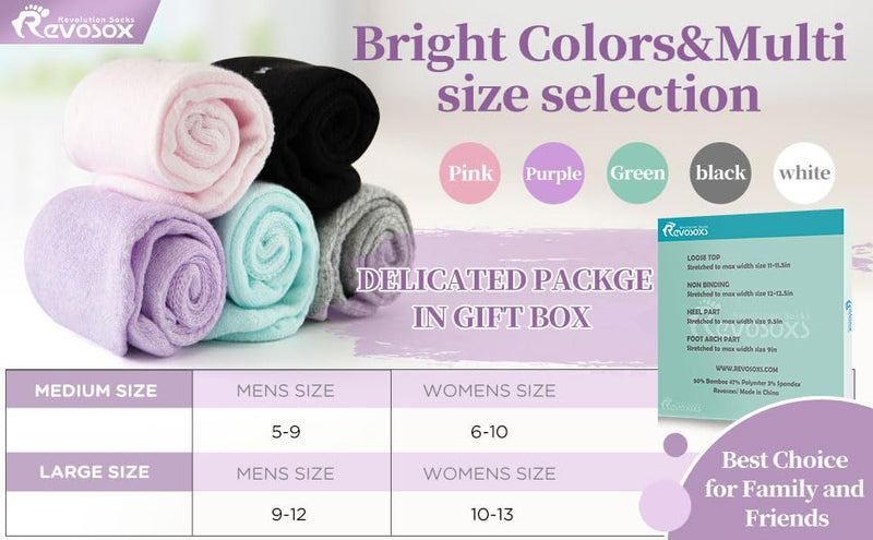 [Australia] - Diabetic Socks for Women Men,5 Pairs Non Binding Diabetic Ankle Socks,Wide Seamless Socks 6-9 9-12 Black/Grey/Pink/Purple/Skyblue Medium 