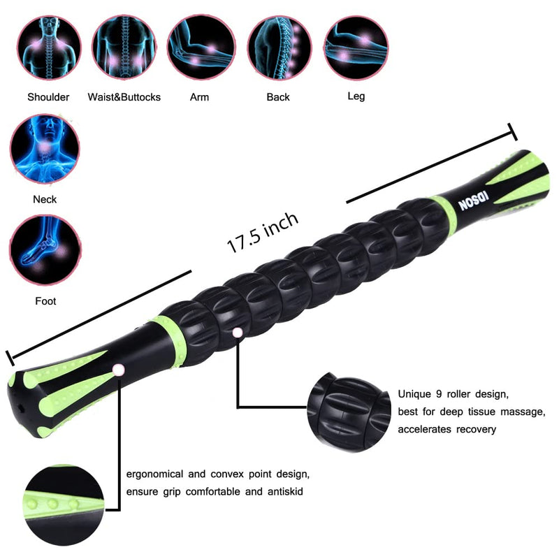 [Australia] - Muscle Roller Stick for Athletes- Body Massage Sticks Tools Massager for Relief Muscle Soreness,Cramping and Tightness,Help Legs and Back Recovery,Black Green Black Green 