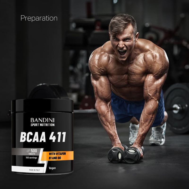 BANDINI® BCAA 4.1.1 500 Tablets - Branched Chain Amino acids BCAAs 4 1 1 | L-Leucine, L-Isoleucine, L-Valine with Vitamin B1 and B6-100% Vegan | Pre and Post Workout Food Supplement - No additives 500 count (Pack of 1)