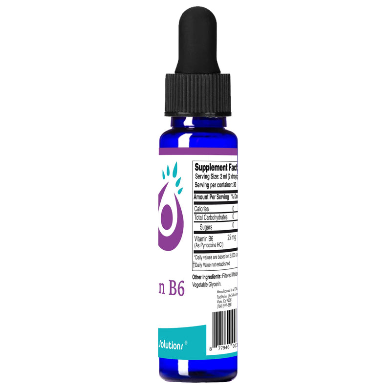 Life Solutions Vitamin B6 Pyridoxine HCI Liquid Dropper, 25mg, 2oz | B Vitamins Supplement, Essential B6 Supplement, Metabolism, Energy, Nervous System Support