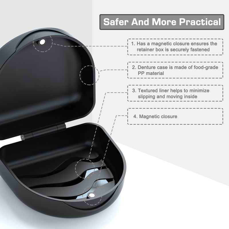 [Australia] - Retainer Case Denture Case: BVN Orthodontic Dental Case, Slim Braces Case, Mouth Guard Case, Denture Box, Teeth Aligner Case, Night Guard Case Container Storage Holder Black 