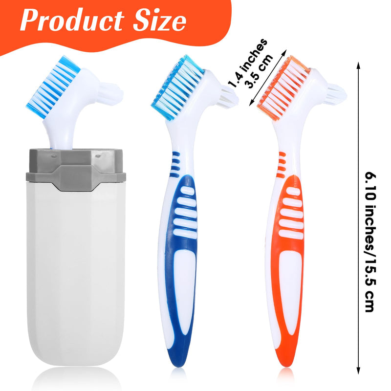 [Australia] - 2Pcs Denture Toothbrushes, Denture Cleaning Brush Set, Denture Cleaning Care Brush with White Carrying Case, Multi-Layered Bristles & Ergonomic Rubber Handle for Denture Clean Care 
