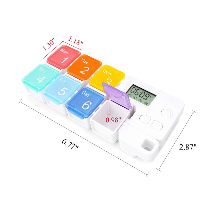 7 Days Pill Dispenser Organizer with Reminder Alarm - CozyCabin Portable Travel Vitamins Medicine Box Case(Rainbow) 7 Compartments with Alarms