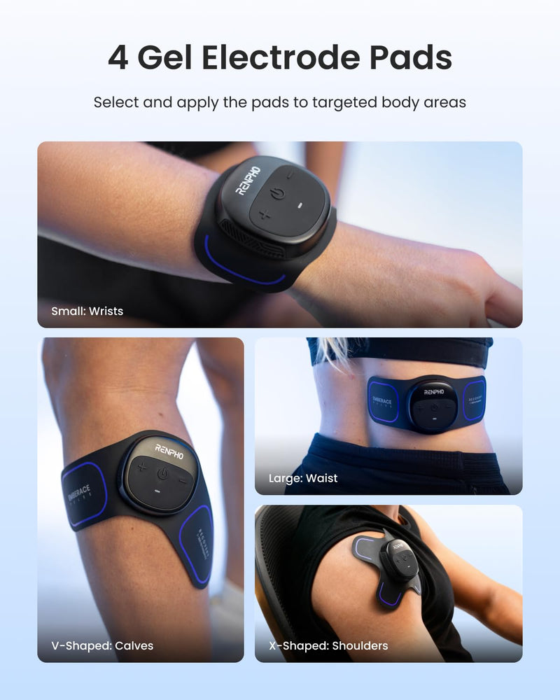 RENPHO Wireless TENS Unit Muscle Stimulator, Portable EMS Machine | 6 Modes, 20 Intensities, 4 Gel Electrode Pads, Pocket-Sized, USB-C Rechargeable, For Shoulders, Back, Wrists, Knees, Legs Black