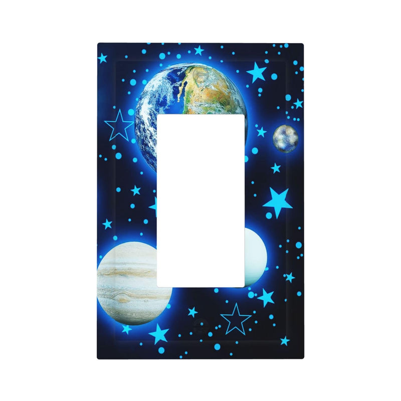 [Australia] - Stars Planet 1 Gang Light Switch Cover Blue Solar Decorative Wall Plate Single Rocker System Glow GFCI Switchplate Electrical Faceplate for Home Nursery Decor 1-Gang Rocker /5 x 3 IN Stars Solar System Planets 