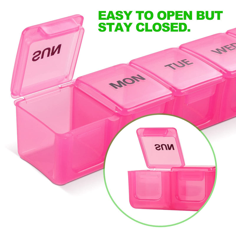Pill Organizer 7-Day Weekly Pill Organizer | Portable Medicine, Daily Pill Cases for Pills/Vitamin/Fish Oil/Supplements 15cm-pink