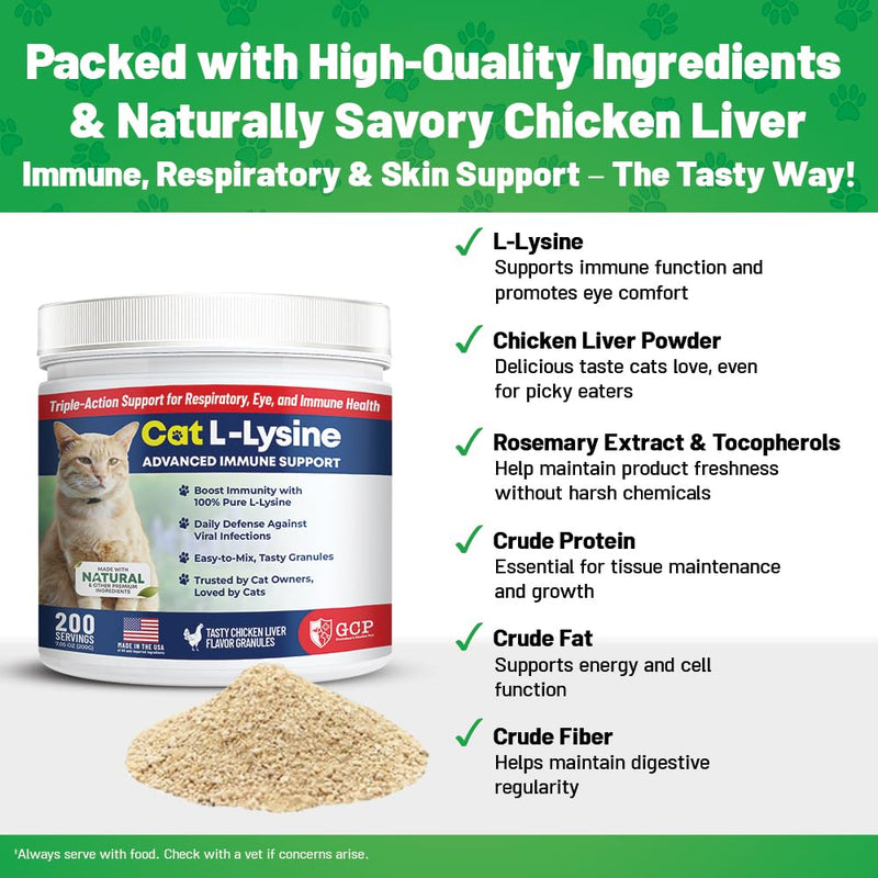[Australia] - Guardian‚Äôs Choice 250mg L-Lysine for Cats, Advanced Immune Support for Respiratory, Eye & Nose Health, Chicken Liver Flavored Lysine Powder for Kittens & Seniors, 200 Servings 