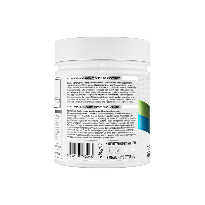 Naughty Boy Micronised Creatine Monohydrate Powder, 100% Pure 200 Mesh Creatine, Unflavoured, 450g, 150 Servings
