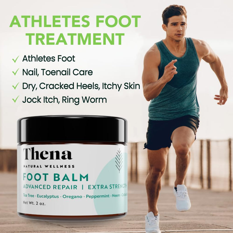 Thena Athletes Foot Cream Extra Strength Herbal Relief with Tea Tree Neem & Menthol, Athletes Foot Treatment Balm for Itchy Dry Cracked Feet, Heels and Toes, Advanced Plant-Based Foot Care Power6 Blend 2 Ounce (Pack of 1)