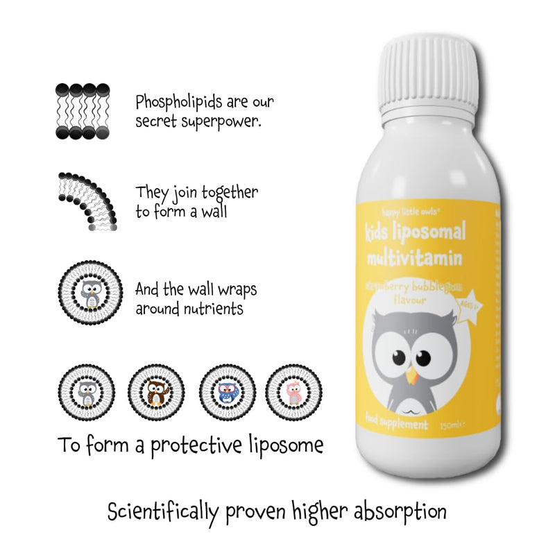 Kids Vitamins Strawberry Bubblegum Multivitamin 150ml – Liposomal Liquid for Kids, Babies 1+ & Toddlers, Vitamin C, D3, B12, Vegan Gluten Free, 30 Servings by Lipolife