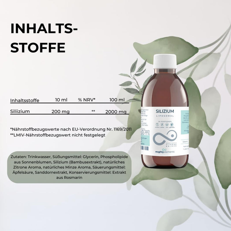 [Australia] - Mighty Elements Liposomal Silicon 200mg, liquid, great taste, vegan, very high bioavailability, 250 ml glass bottle 