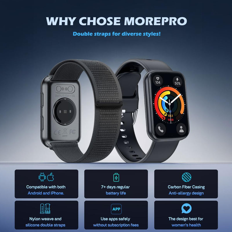[Australia] - MorePro Health Fitness Tracker with Blood oxy-gen Monitor and 24/7 Heart Rate and Blood Pressure, Sleep Monitor, 120+ Sport Modes Waterproof Fitness Watch for Women Men Android iOS, Black 