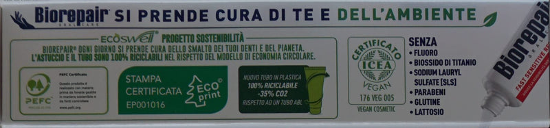 [Australia] - Biorepair: Fast Sensitive Repair Toothpaste with microRepair, New Formula - 2.5 Fluid Ounce (75ml) Tubes (Pack of 3) [ Italian Import ] 