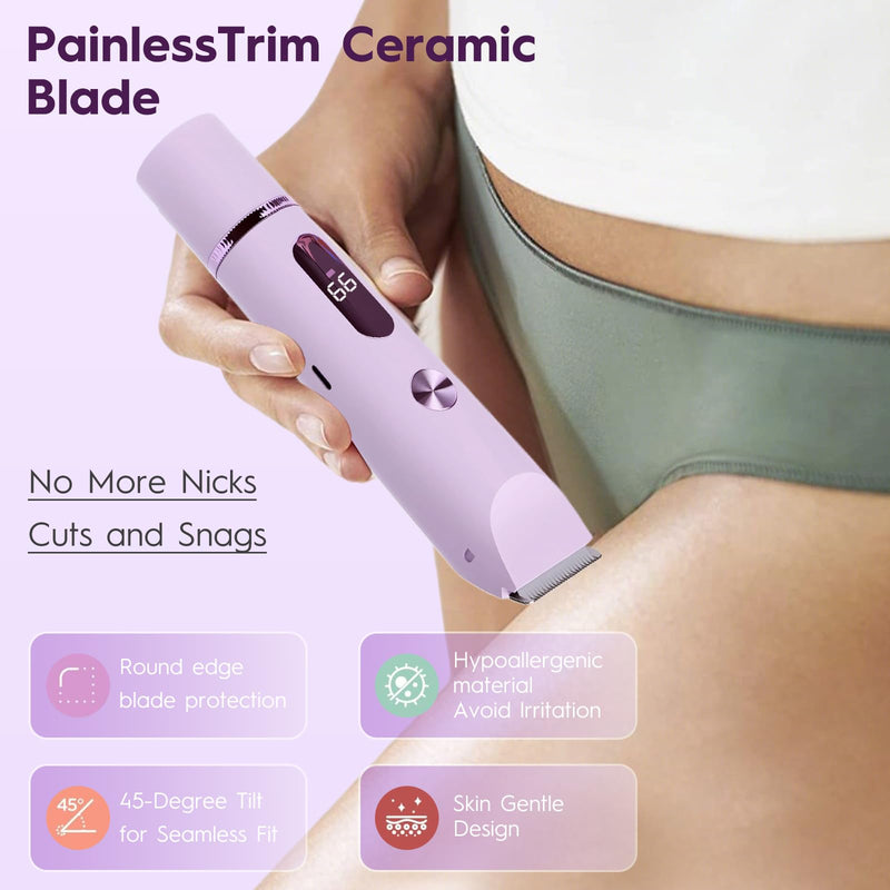 [Australia] - 2025 Upgraded Dermave Bikini Shaver - 2 in 1 Bikini Trimmer for Women with LCD Display, Dual Head Cordless Electric Shaver, IPX7 Waterproof Wet/Dry Body Hair Trimmer for Face,Purple 