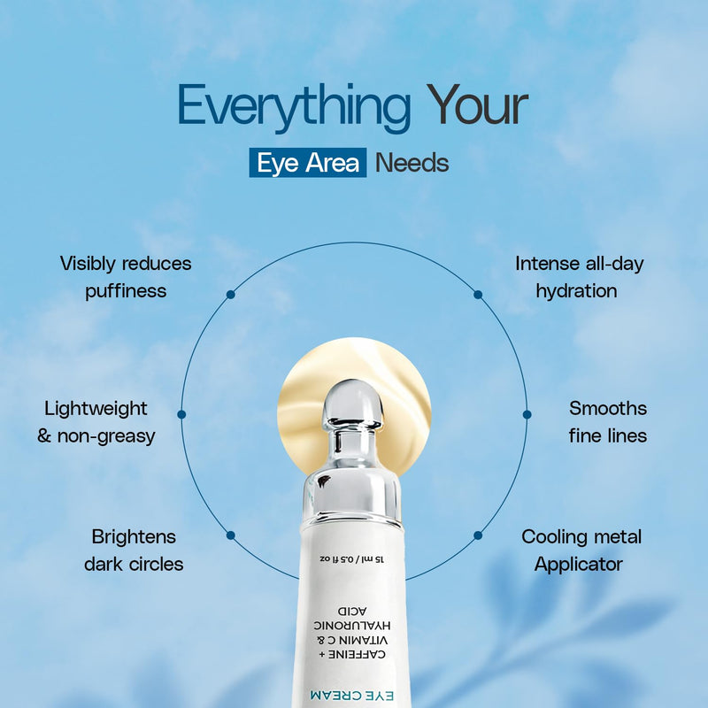 Caffeine Eye Cream for Dark Circles & Puffiness Vitamin C | Hyaluronic Acid, Niacinamide & Vitamin C dark circle & under eye brightener, hydrating formula