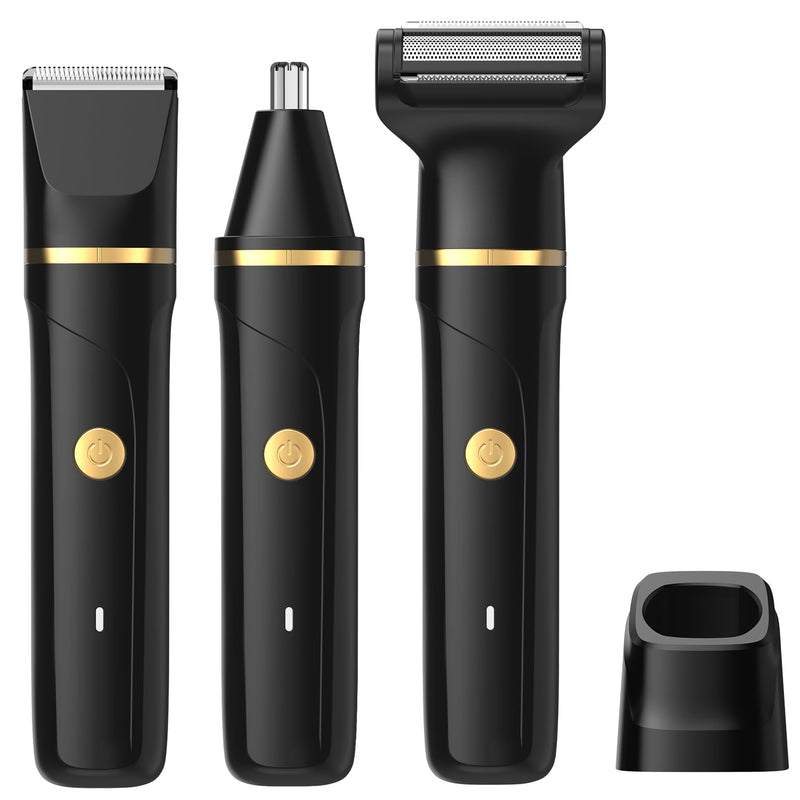 [Australia] - Body Hair Trimmer for Men, Manscape 3-in-1 Electric Razor Groin Groomer,IPX7 Waterproof Wet/Dry,Versatile Hair Trimmer for Ball/Beard/Nose,USB Rechargeable & Nose/Shaves Head,Christmas Gifts for Men Black 
