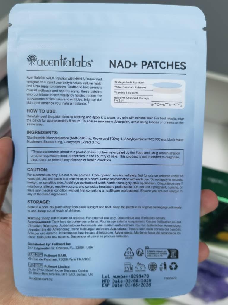NAD+ Patches 30 Count | NMN & Resveratrol Supplement | Anti-Aging Support | Cellular Repair & Energy Boost | Skin-Friendly 8-Hour Sustained Transdermal Release | Vegan Cruelty-Free Paraben-Free