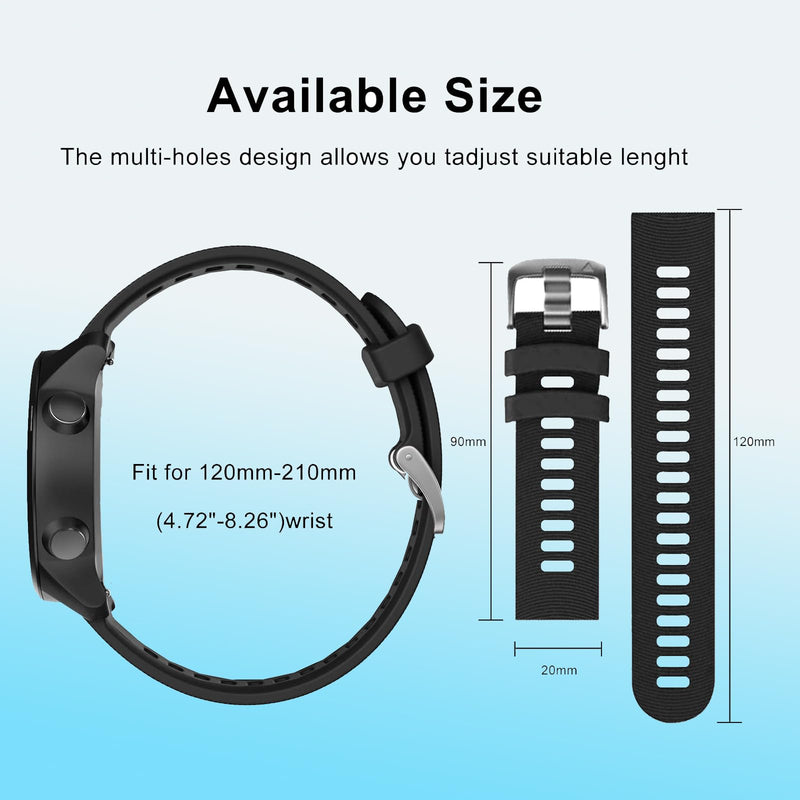 2 Pack Waterproof Band Compatible with Garmin Forerunner 245 Watch Band/Garmin Forerunner 55 Band, 20mm Replacement Strap for Forerunner 245 Music Watch Bands black/balck