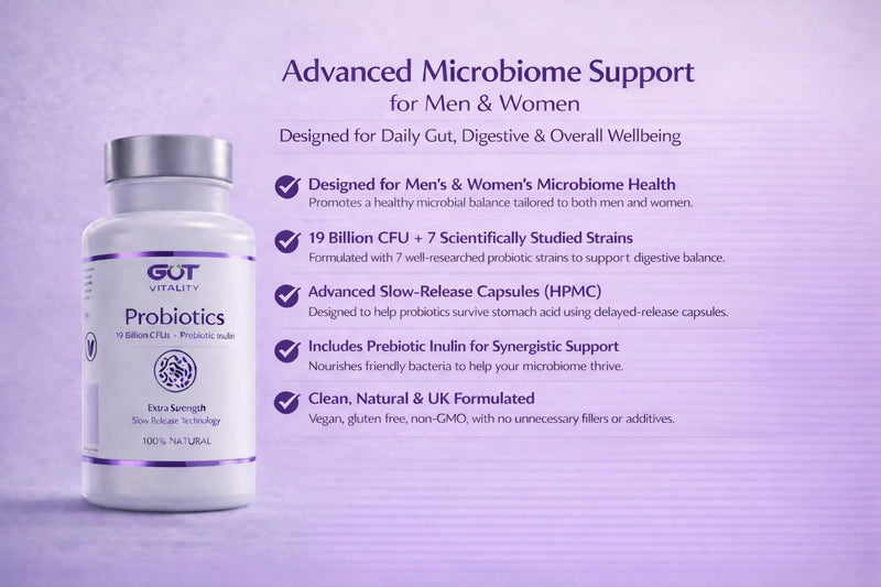 Advanced High Strength Daily Probiotic - Supports Men’s & Women’s Microbiome Health - Gut, Digestion & Bloating Support - Whole Body Wellbeing - Slow-Release - Vegan & Gluten Free - Made in UK