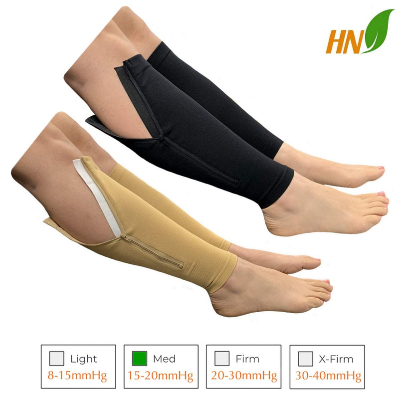HealthyNees Footless 15-20 mmHg Zipper Compression Leg Calf Shin Sleeve 2 Pairs (Mix Combo, L/XL) Mix Combo