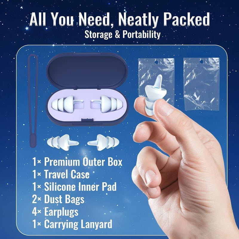 [Australia] - Ear Plugs for Sleeping - Soft Reusable Gel Ear Plugs for Noise Reduction & Focus, 3D Oval Noise Cancelling Design (35dB), Ideal for Side Sleepers - 2 Pairs (S + M/L) White 