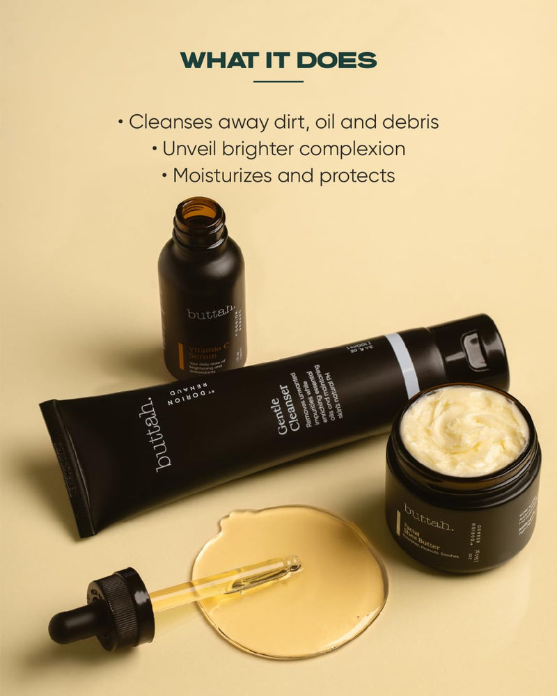 Buttah Skin 3pc Skin Care Kit For Men & Women | Shea Butter, 15% Vitamin C Serum, Facial Cleanser | Black-Founded Skincare Facial Shea Butter