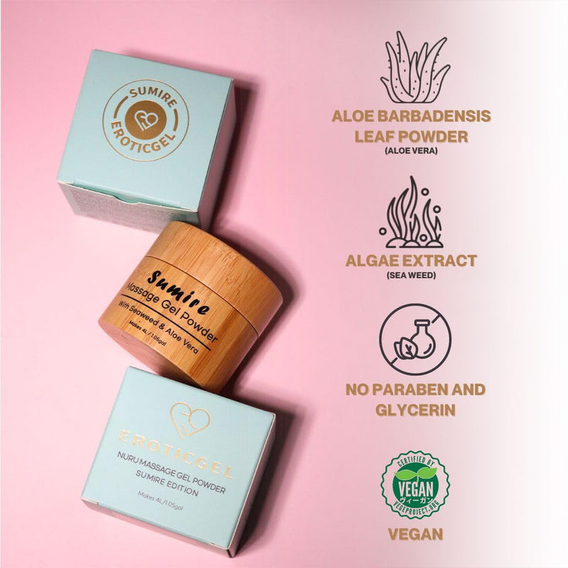 Japanese Nuru Massage Gel Powder Sumire 40g, Aloe, Gift Jar, Makes 1.05 Gal | Nori seaweed & aloe vera, made in Japan. Vegan, fragrance free, water based, non-sticky. Makes up to 1.05 gallons