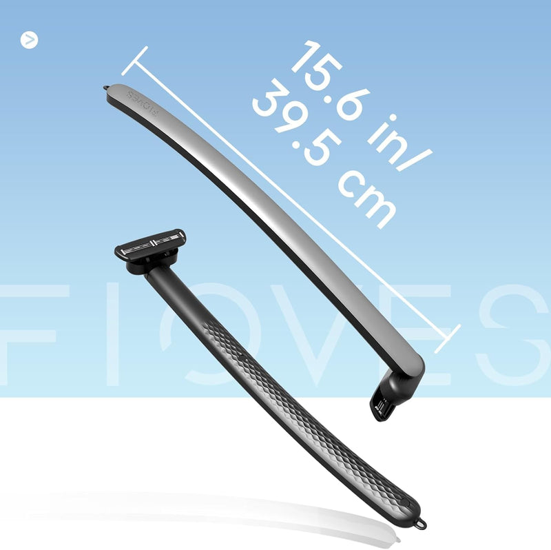 [Australia] - FLOVES men's back razor - 3 magnetic replacement razors, razor with 3-layer blades and swiveling shaving head, 39.5cm long handle, body hair trimmer for men (gold) (silver) silver 