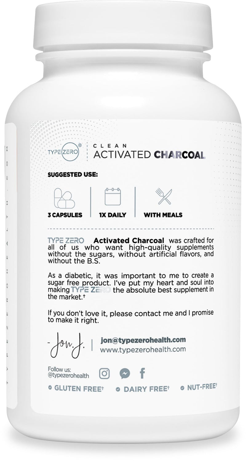 [Australia] - Type Zero Activated Charcoal Capsules (180 Count) - 60 Servings, 780mg Per Serving, from Coconut Shell, Non-GMO, Gluten-Free 