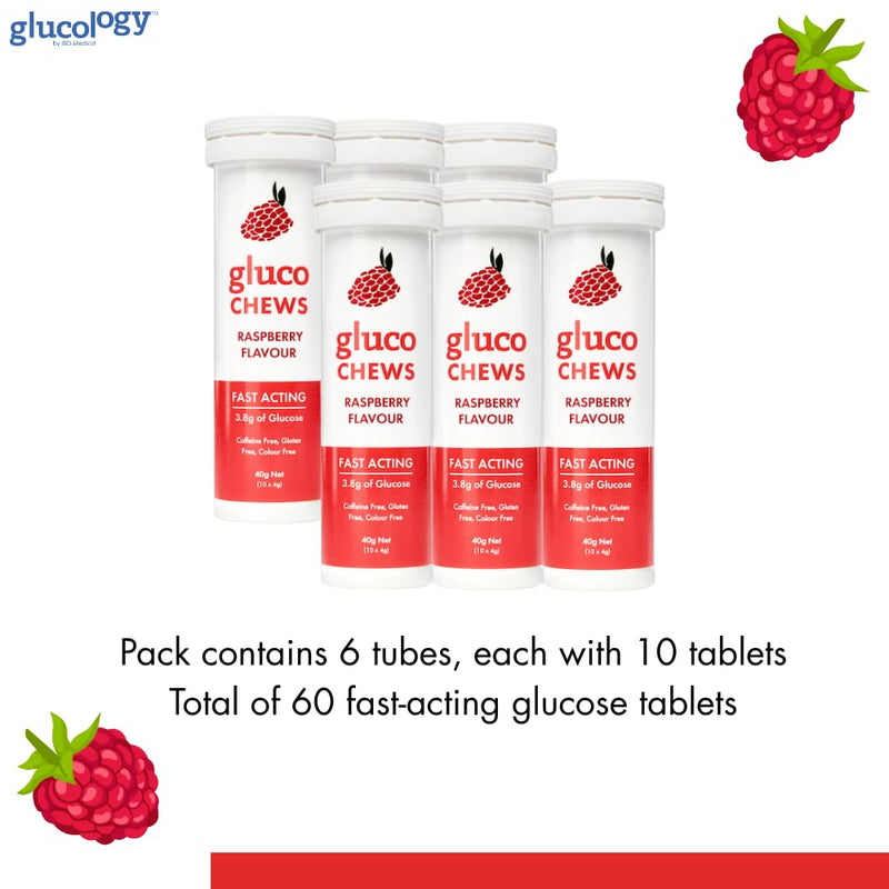 [Australia] - Glucochews Raspberry Glucose Tablets ‚Äì 60 Tablets (10 per Tube, 6 Pocket-Sized Tubes) ‚Äì 3.8g Fast-Acting Glucose Each ‚Äì Boosts Energy ‚Äì Gluten-Free, Fat-Free, Caffeine-Free 