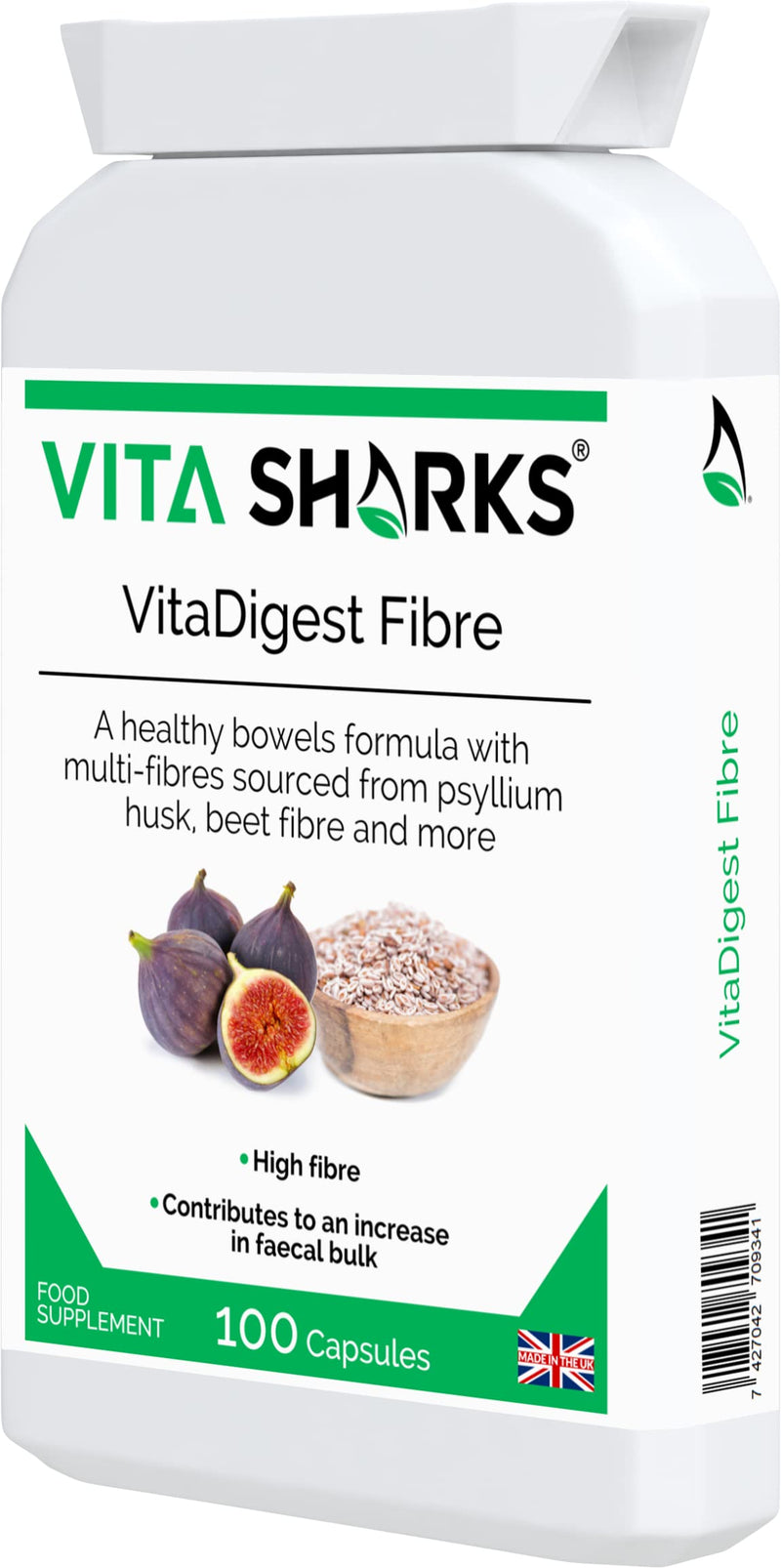 VitaDigest Fibre - Vegan Dietary High Fibre Capsules for Healthy Clear Bowels & Increased Faecal Bulk with Psyllium Husk Fiber, Flaxseed & Beetroot - Kosher Fibre & Bulk