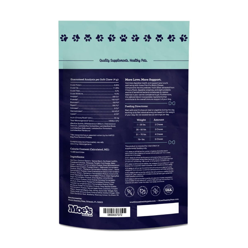 Moe's Healthy Pets Prebiotic and Probiotic for Dogs - Dog Probiotics for Digestive Health and Vitality - Probiotic Chews for Dogs with Pumpkin Flavor - Fiber Supplement for Gut Health for Dogs - PawsPlanet Australia