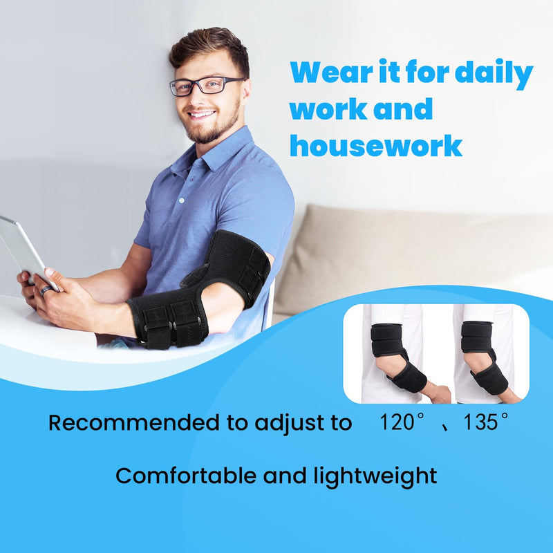 [Australia] - Cubital Tunnel Syndrome Elbow Brace, Ulnar Nerve Entrapment Splint, Elbow Immobilizer for Night Sleeping and Day Working, 4 Angles Adjustable, Fit Women & Men, Right & Left Arm - M Black 