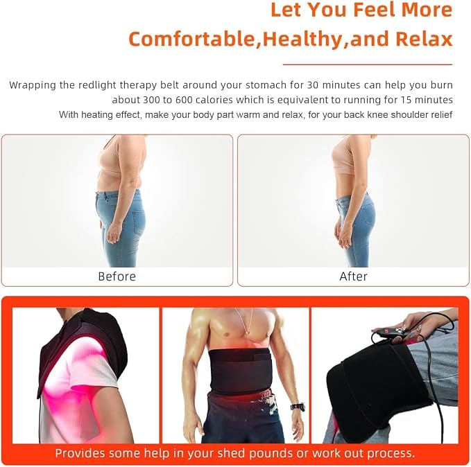 Red Light Therapy Belt for Body-660nm & 850nm Infrared Light Therapy Wrap, 3-in-1 Chip 120 LEDs Bead Adjustable Pad for Body, Home Use with Controller