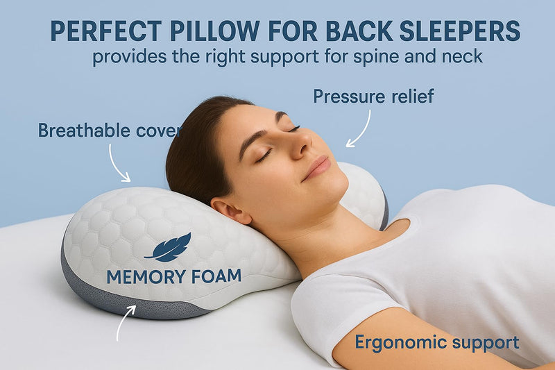 [Australia] - Neck Pain Relief Pillow for Back Sleepers, Cervical Neck and Memory Foam Countour Pillow for Neck Pain Relief, Ergonomic Neck Support for Pain and Back Sleepers, Cervical Neck Design for Adults 