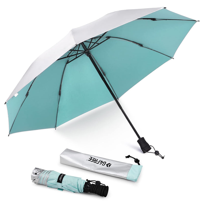 G4Free Hiking Umbrella UPF 50+ Compact Ultralight for Trekking Backpacking | Collapsible Folding Small umbrella, Sun & Rain Protection, Reflective Silver fabric, Trekking Umbrella for Desert Travel Lake Blue