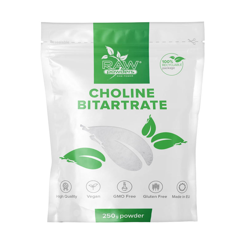 Choline Bitartrate Powder 250g | High Strength Choline Supplement | Supports Liver Function, Lipid & Homocysteine Metabolism | Pure Powder | Raw Powders