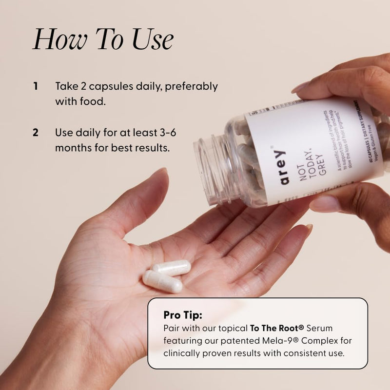 Arey Not Today, Grey Daily Hair Supplement for Women & Men, 1 Month | Slows Grey Hair Growth in 3–6 Months, Support for Thicker, Healthier Hair, Biotin, B + D Vitamins, Vegan & Gluten-Free