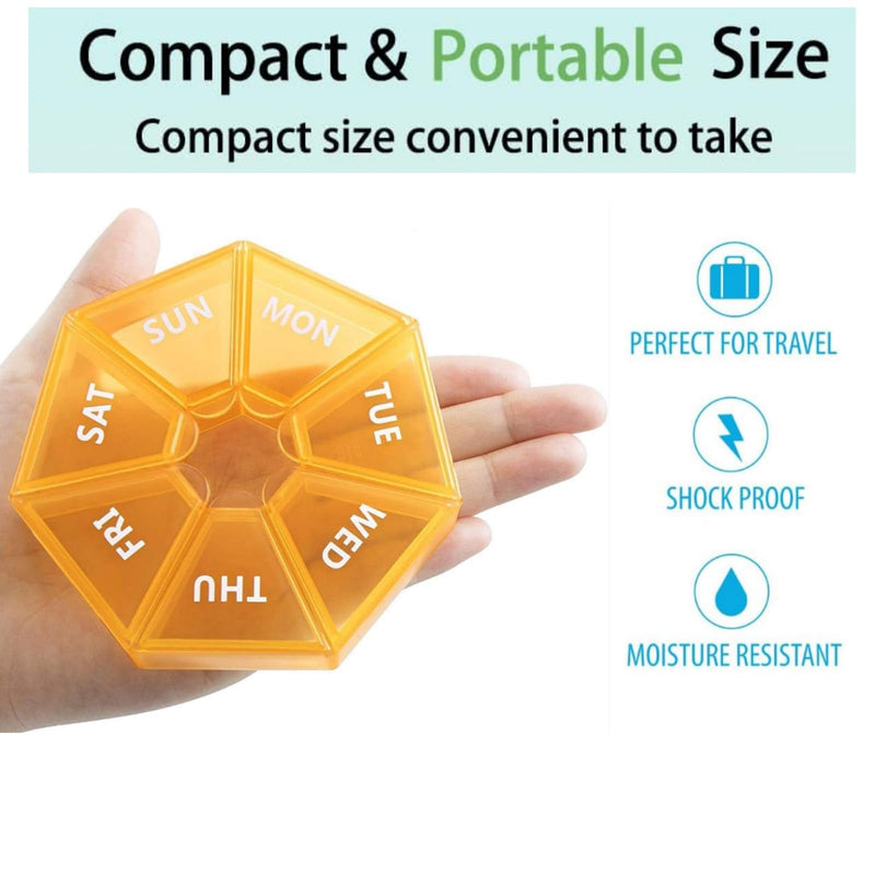 Weekly Pill Organizer, 2 Pack Box, BPA Free Medicine Case, Medicine Pills Box for Supplements, Medication, Vitamins and Fish Oils, Daily Travel Pill Box 7 Day. ﻿ 7ge-orange